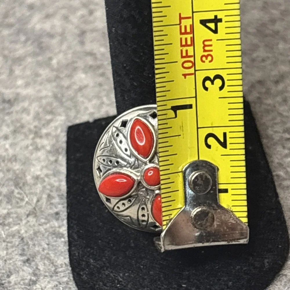 Jean Lin Red Coral Ring 925 Sterling ilver Floral Statement Size 7.5 13g